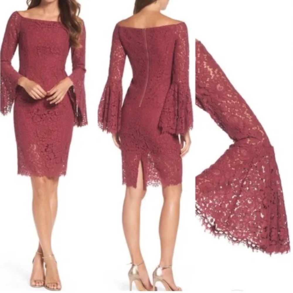 Bardot Solange Corded Lace Burgundy Dress